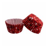 Cupcake Kalıbı Pet Kapsül Kek Kalıbı 48X34 MM - 100 Adet Kırmızı Üzeri Fiyonk Ve Kalp Desenli