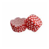 Cupcake Kalıbı Pet Kapsül Kırmızıya Beyaz Kalp Desenli Dalgalı Kek Kalıbı 65X38 MM - 100 Adet