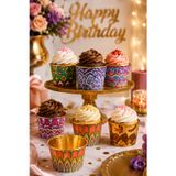 Cupcake Kapsülü 24'Lü Mandala Desenli Gold Varaklı Asetat Kutulu Kek Ve Muffin Pişirme Kapsülü