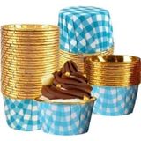 Cupcake/Muffin /Suffle Kek Kapsülü Mavi Desenli 50 Li