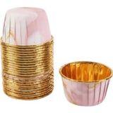 Cupcake/Muffin /Suffle Kek Kapsülü Pembe Mermer Desenli 50 Li