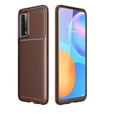 Cupcase®Huawei P Smart 2021 Uyumlu Kılıf Karbon Görünümlü Esnek Silikon Ultra Sağlam Kapak - Kahverengi