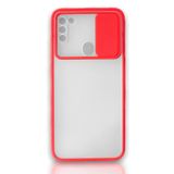 Cupcase®Samsung Galaxy A11 / M11 Uyumlu Kılıf Kamera Lens Korumalı Sürgülü Yüksek Korumalı Buzlu Transparan Kapak - Kırmızı