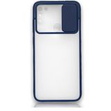 Cupcase®Samsung Galaxy A11 / M11 Uyumlu Kılıf Kamera Lens Korumalı Sürgülü Yüksek Korumalı Buzlu Transparan Kapak - Lacivert