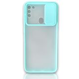 Cupcase®Samsung Galaxy A11 / M11 Uyumlu Kılıf Kamera Lens Korumalı Sürgülü Yüksek Korumalı Buzlu Transparan Kapak - Turkuaz