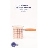 Cupid Kareli Emaye Ahşap Saplı Cezve (500Ml-6 Kişilik)