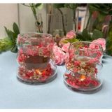 Cuppera Isıya Dayanıklı Canlı Kurutulmuş Çiçekli Çift Cidarlı Cam Kahve Kupası - 1 Adet - 100 ml