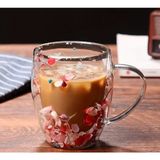 Cuppera Isıya Dayanıklı Çift Cidarlı Kurutulmuş Canlı Çiçekli Kupa Kırmızı - Pembe - 1 Adet - 350 ml