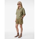 Cupro Kumaş Gömlek Yaka Yarım Fermuarlı Kısa Kollu Oversize Bluz
