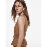 Cupro Viskon Kumaş Aksesuarlı Bisiklet Yaka Kolsuz Peplum Bluz