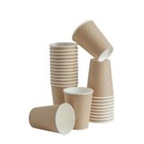 CUPTOYOU 25 adet kraft çift duvarlı kahve bardağı 12 oz, parti kağıt bardaklar 300 ml, soğuk ve sıcak içecekler için kraft dalgalı bardaklar, Waffle Kraft