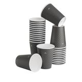 CUPTOYOU 25 adet siyah çift duvarlı kahve bardağı 12 oz, parti kağıt bardaklar 300 ml, soğuk ve sıcak içecekler için siyah dalgalı bardaklar, Waffle Siyah