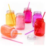 Cupture Akrilik Mason Kavanoz Kapaklı ve Pipetli Bardak Kupaları - 597 ml, 6'lı Paket (Sıcak Çiçek)