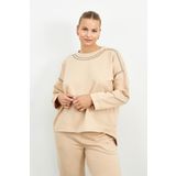 Curly BEJ YAKASI TAŞLI SWEATSHIRT