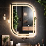Curva Günışığı Led'li Lazer Kumlamalı Lavabo & Banyo Aynası (Dokunmatik Sensörlü) - 70 x 45 - Gün Işığı