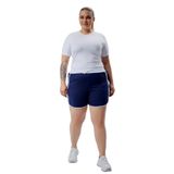Curve Büyük Beden Kadın Biye Detaylı Örme Yüksek Bel Şort& Bermuda (LACİVERT, 4XL)