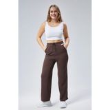 Curve Kadın Kahverengi Çift Cepli Beli Lastikli Boru Paça Fitilli Tayt Eşofman Altı - 2XL