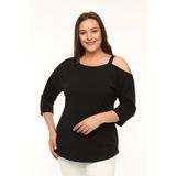 Curvy Trend Büyük Beden Asimetrik Tek Omuz Bant Detaylı Bluz
