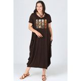 Curvy Trend Büyük Beden Bohem Kelebek Baskılı Baseni Geniş Kısa Kol Elbise