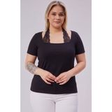 Curvy Trend Büyük Beden Dantel Bağlamalı Kısa Kol Bluz