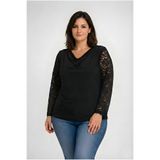 Curvy Trend Büyük Beden Degaje Yaka Uzun Dantel Kol Bluz Siyah