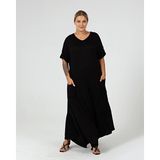 Curvy Trend Büyük Beden Etek Verev Uç Cepli Maksi Elbise Siyah - 58 - 60