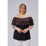Curvy Trend Büyük Beden Gül Desenli Madonna Yaka Viskon Bluz