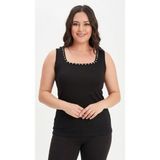 Curvy Trend Büyük Beden Inci Işlemeli Kare Yaka Kalın Askılı Atlet Bluz - 46 - 48 - 0 Siyah