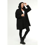 Curvy Trend Büyük Beden Kapşonlu Polar Hırka Düz Desenli Kadınlar İçin Rahat ve Şık - 42 - 44 - Siyah