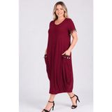 Curvy Trend Büyük Beden Kol Ucu ve Cep Püsküllü Baseni Geniş Kısa Kol Elbise - 00-Bordo - 54 - 56