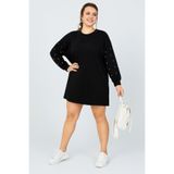 Curvy Trend Büyük Beden Kolları İncili Balon Kol 2 İplik Tunik