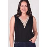 Curvy Trend Büyük Beden V Yaka Bej Dantelli Kolsuz Viskon Basic Bluz - 54 - 56 - 0 Siyah
