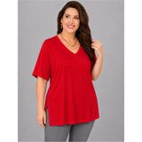 Curvy Trend Büyük Beden V Yaka Kısa Kol Yan Yırtmaçlı Bluz - 46 - 48 - Kırmızı