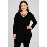 Curvy Trend Büyük Beden Yaka Çapraz Biyeli Üçgen Etek Uzun Kol Bluz - Siyah - 46 - 48