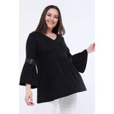 Curvy Trend Siyah Dantel Detaylı Ispanyol Kol Büyük Beden Tunik Kadın 50 - 52
