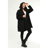 Curvy Trend Siyah Renk Kapşonlu Polar Hırka Kadın Büyük Beden Düz Desen ile Rahatlık - 54 - 56