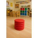 Cushion Design ANAOKULU MİNDERİ 40x40X8CM YUVARLAK KIRMIZI DERİ ÇOCUK OYUN VE KREŞ EĞİTİM 5'li MİNDER SETİ