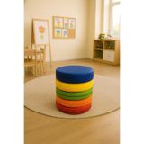 Cushion Design ANAOKULU MİNDERİ 40x40X8CM YUVARLAK RENKLİ DERİ ÇOCUK OYUN VE KREŞ EĞİTİM 5'li MİNDER SETİ