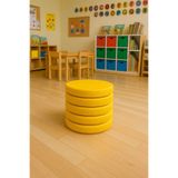 Cushion Design ANAOKULU MİNDERİ 40x40X8CM YUVARLAK SARI DERİ ÇOCUK OYUN VE KREŞ EĞİTİM 5'li MİNDER SETİ