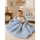 Custom Baby Alize Puffy El Örgüsü Bebek Battaniyesi 90x90 cm | Yenidoğan, Hastane Çıkışı, Kız & Erkek Bebek Hediyesi - Mavi - 90 x 90 cm