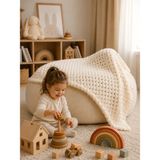 Custom Baby El Örgüsü Bebek Battaniyesi Hasır model - Alize Puffy Ipten Yumuşak Dokulu Çocuk Battaniyesi Bebek Hediyesi - Ekru