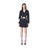 Cut Out Saten Pileli Mini Elbise Siyah