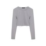 Cut Out Zincirli Crop Bluz Gri
