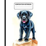 Cute Black Labrador Puppy Standing On A Rock Wide Ruled Composition Notebook: Dog Themed Notebook 7.5 Inches x 9.25 Inches 110 Pages