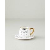 Cute Cat New Bone China 2 Parça 1 Kişilik Kahve Fincan Takımı 90 ml Siyah-Gold