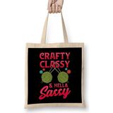 Cute Crafty, Classy & Hella Sassy Crochet Pun Bez Çanta Uzun Saplı - Açık Bej - 40 X 40