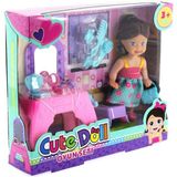 Cute Doll Mini Bebek Aksesuarlı ve Makyaj Masalı Oyun Seti - Renkli