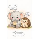 Cute Elephant and Hedgehog Blank Sketchbook: Kawaii Animal Journal Unlined Notebook Funny Coffee Tuesday Drawing Book Plain Paper 5.5x8.5