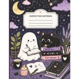 Cute Ghost Composition Notebook College Ruled: Cozy Kawaii Spooky Aesthetic Lined Journal for High School and College Students, Black Cat and Celestial Night Sky Cover, 110 Pages, 8.5 x 11