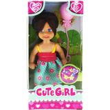 Cute Girl Pembe Balonlu Kumral Mini Bebek - Renkli